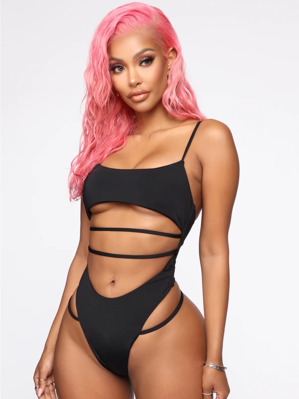 Fashion Nova All Summer Long Strappy Swimsuit - Black